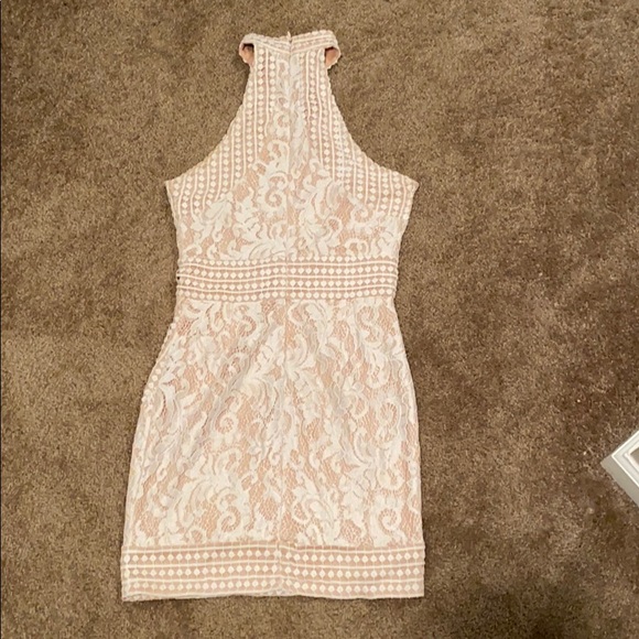 PrettyLittleThing White/Nude Halter top Lace Dress - Picture 2 of 8